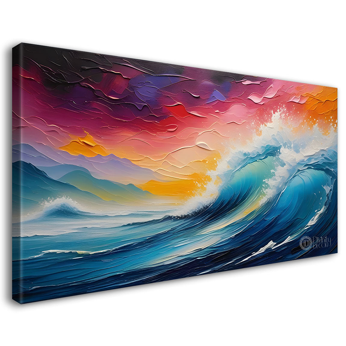 Waves with sunset painting Canvas Painting - Nature Art -372