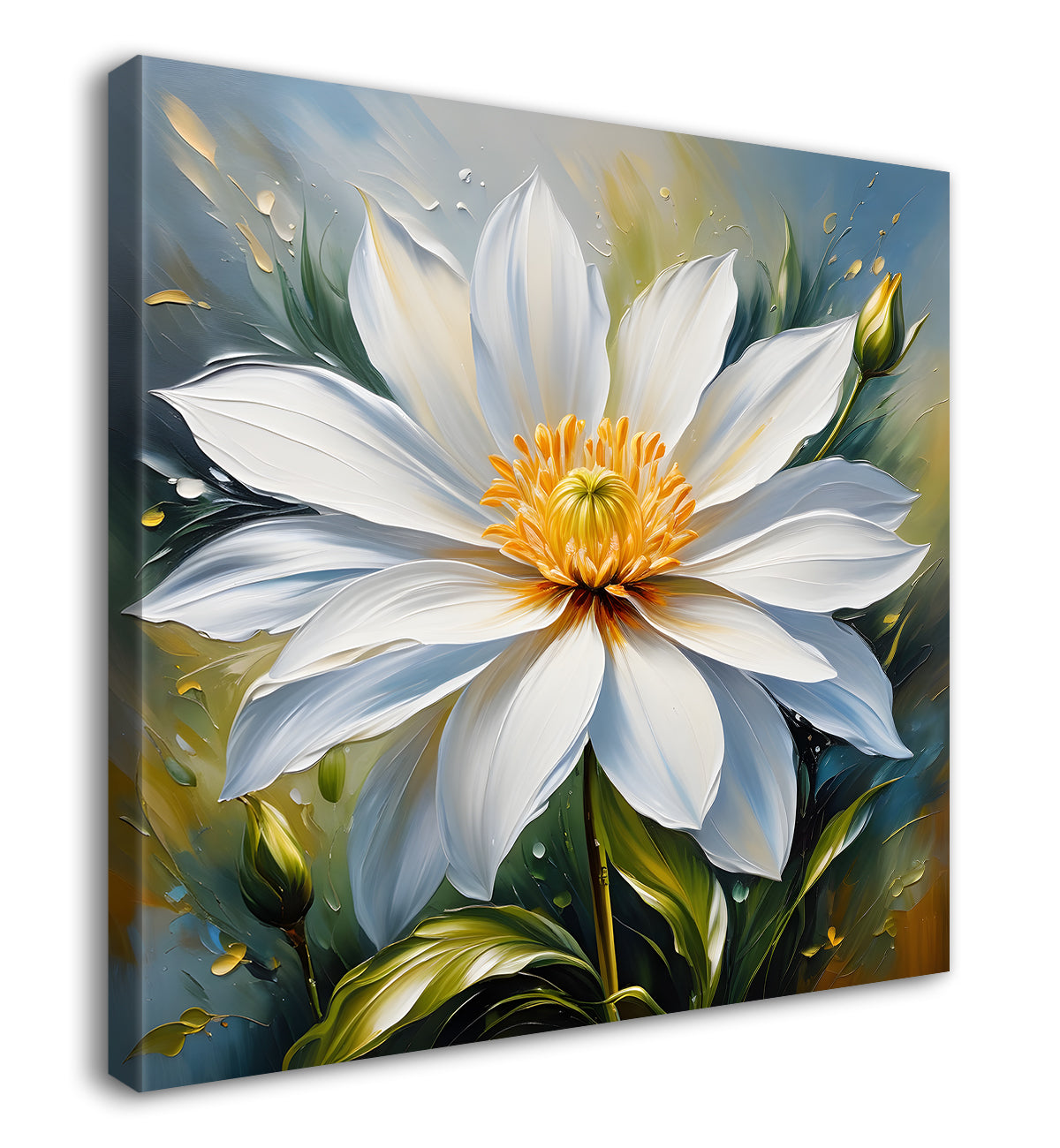 White flower in textured oil painting   Flower-S-372