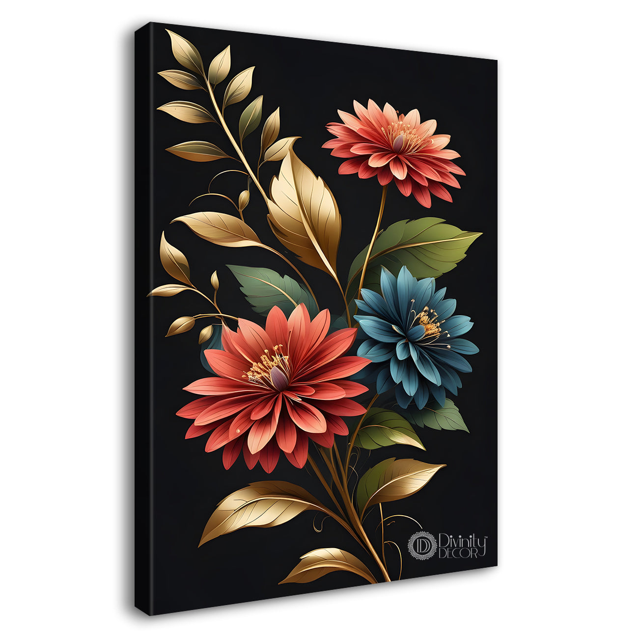 Red flowers in dark textured background painting- Flower-V-373