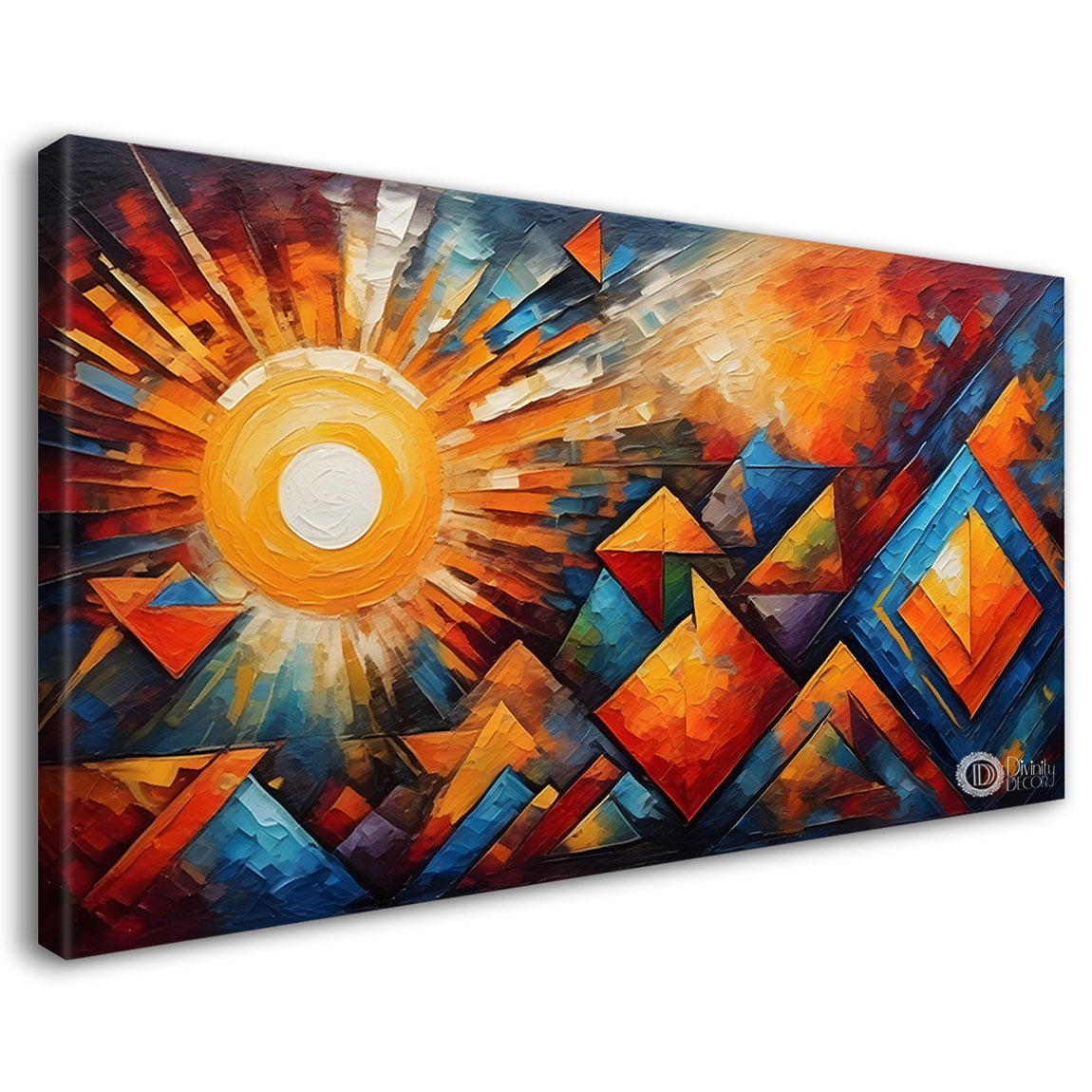 Sun with colorful background textured modern art Canvas Painting - Design - Modern-L-374