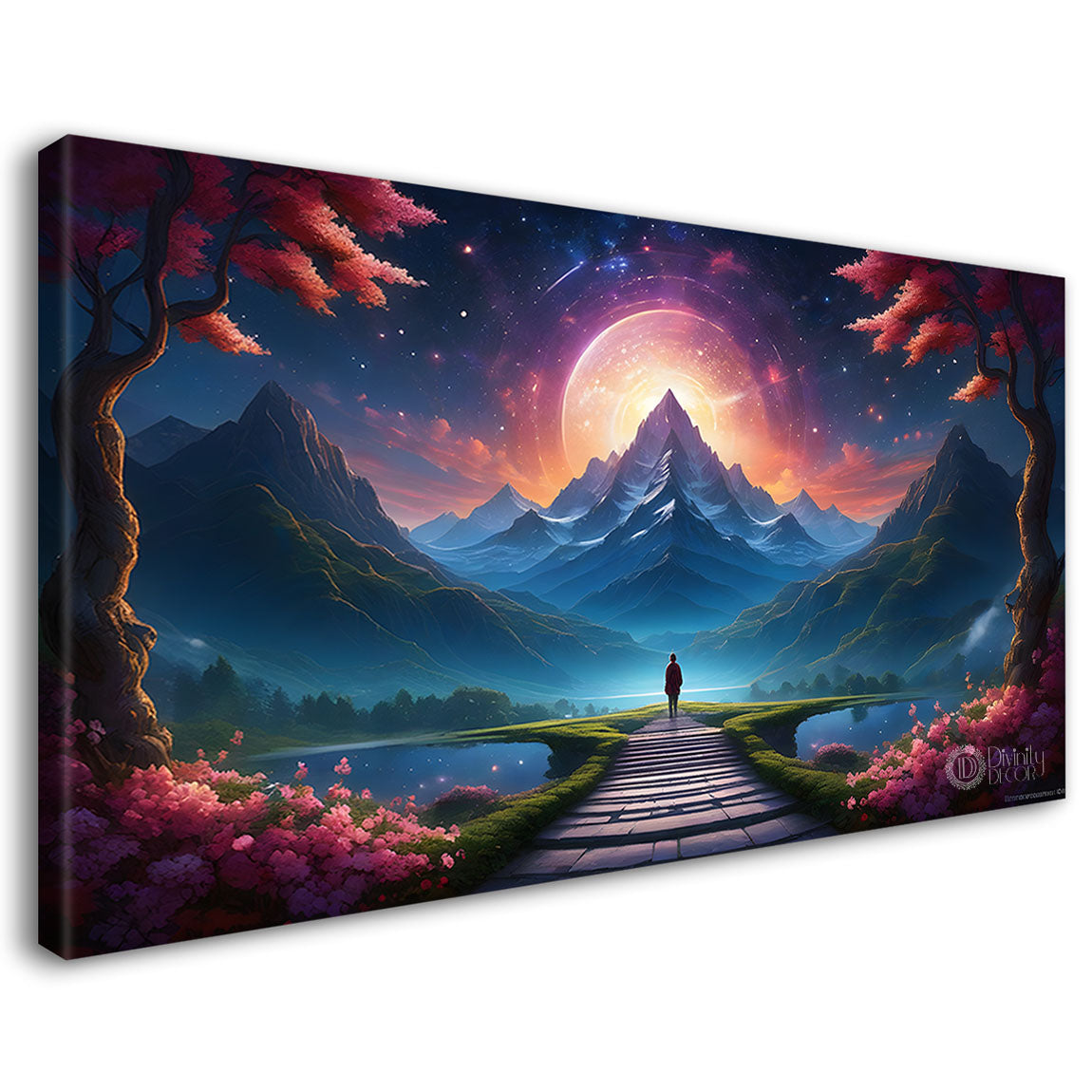 Mountains and trees in the night painting Canvas Painting - Nature Art -374
