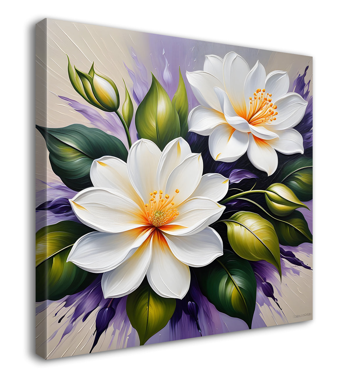 White flowers in textured oil painting   Flower-S-375