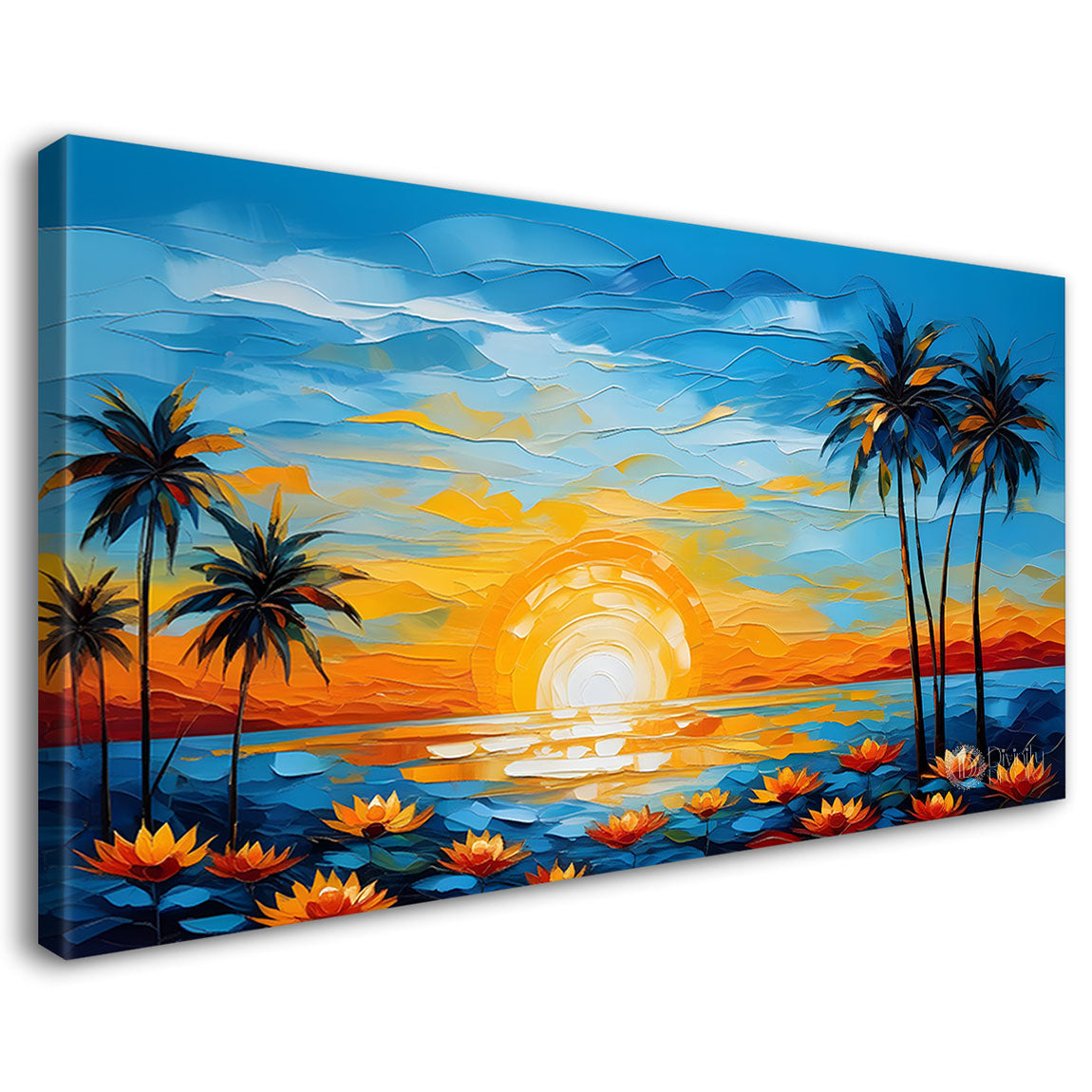 Sunrise with flowers painting Canvas Painting - Nature Art -375