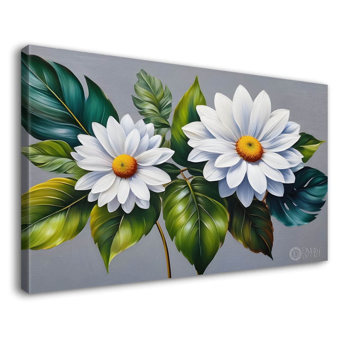 White flowers in grey background canvas painting- Flower-376