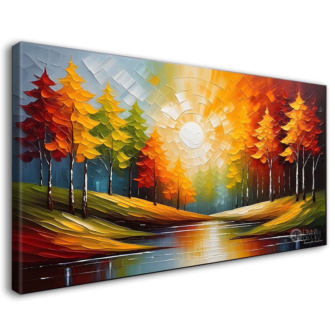 Colorful tree with river painting Canvas Painting - Nature Art -378