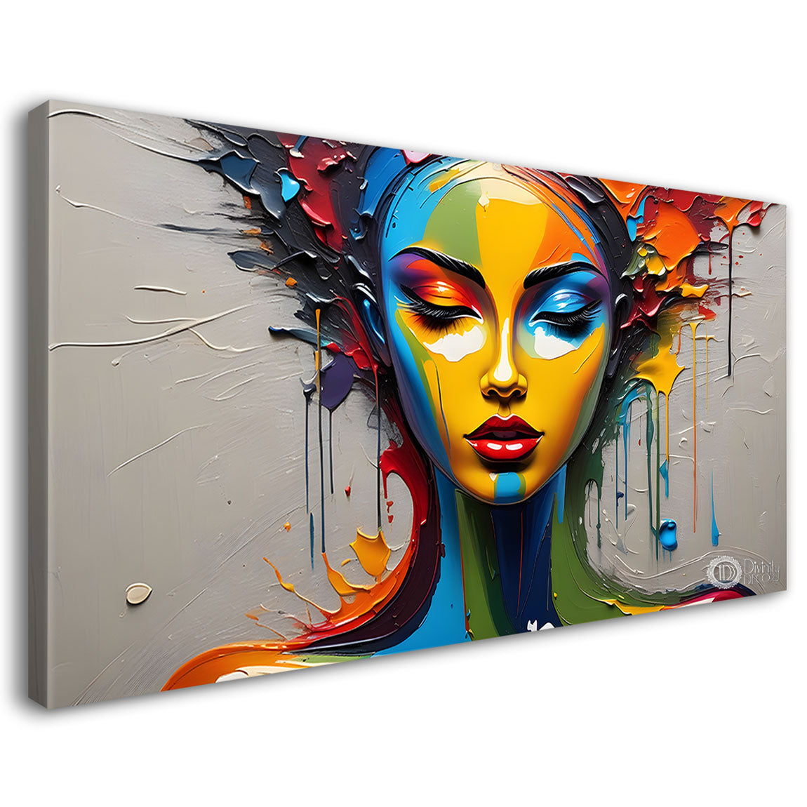 Beautiful woman with colorful background modern art Canvas Painting - Design - Modern-L-379