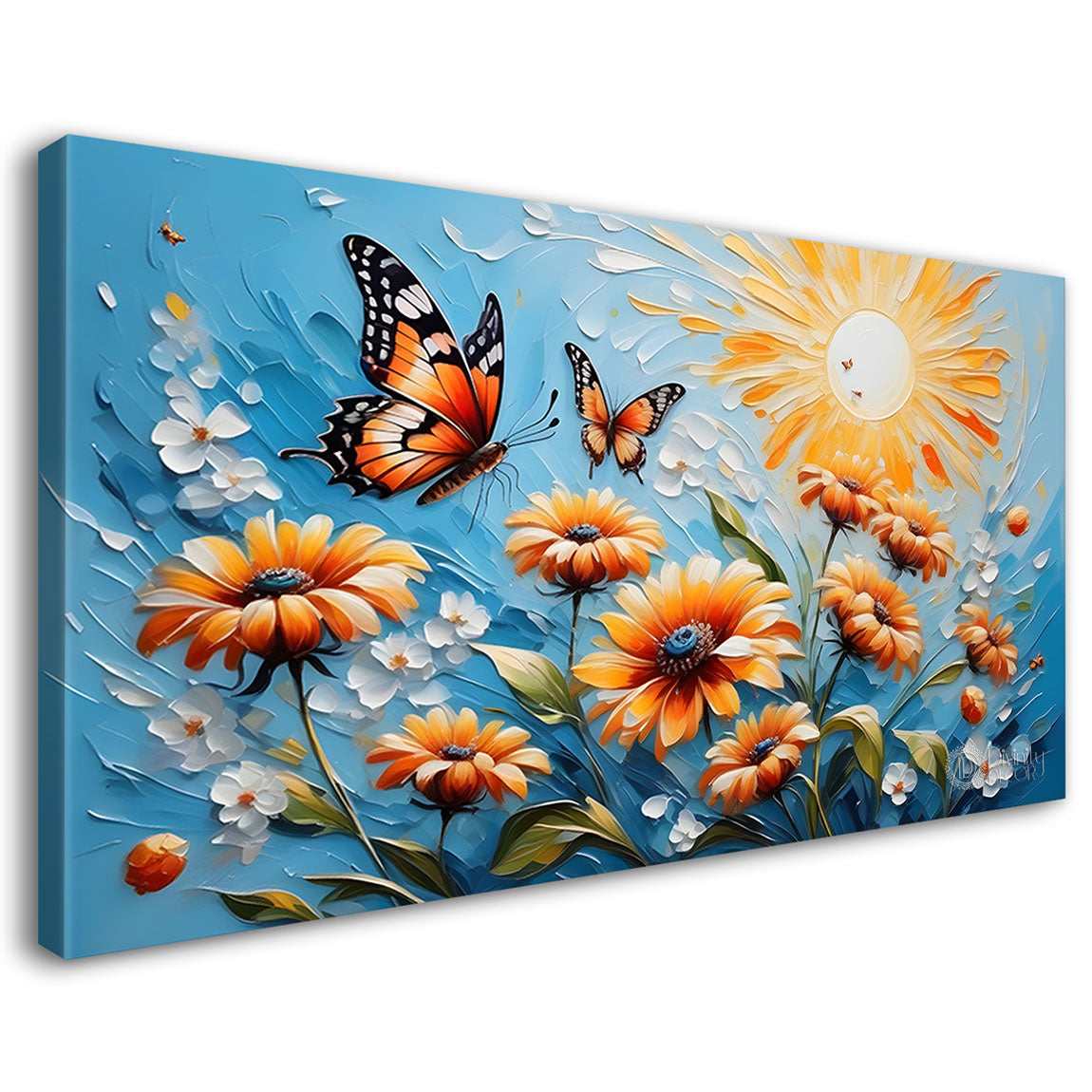 Flowers and butterfly textured art Canvas Painting - Nature Art -379