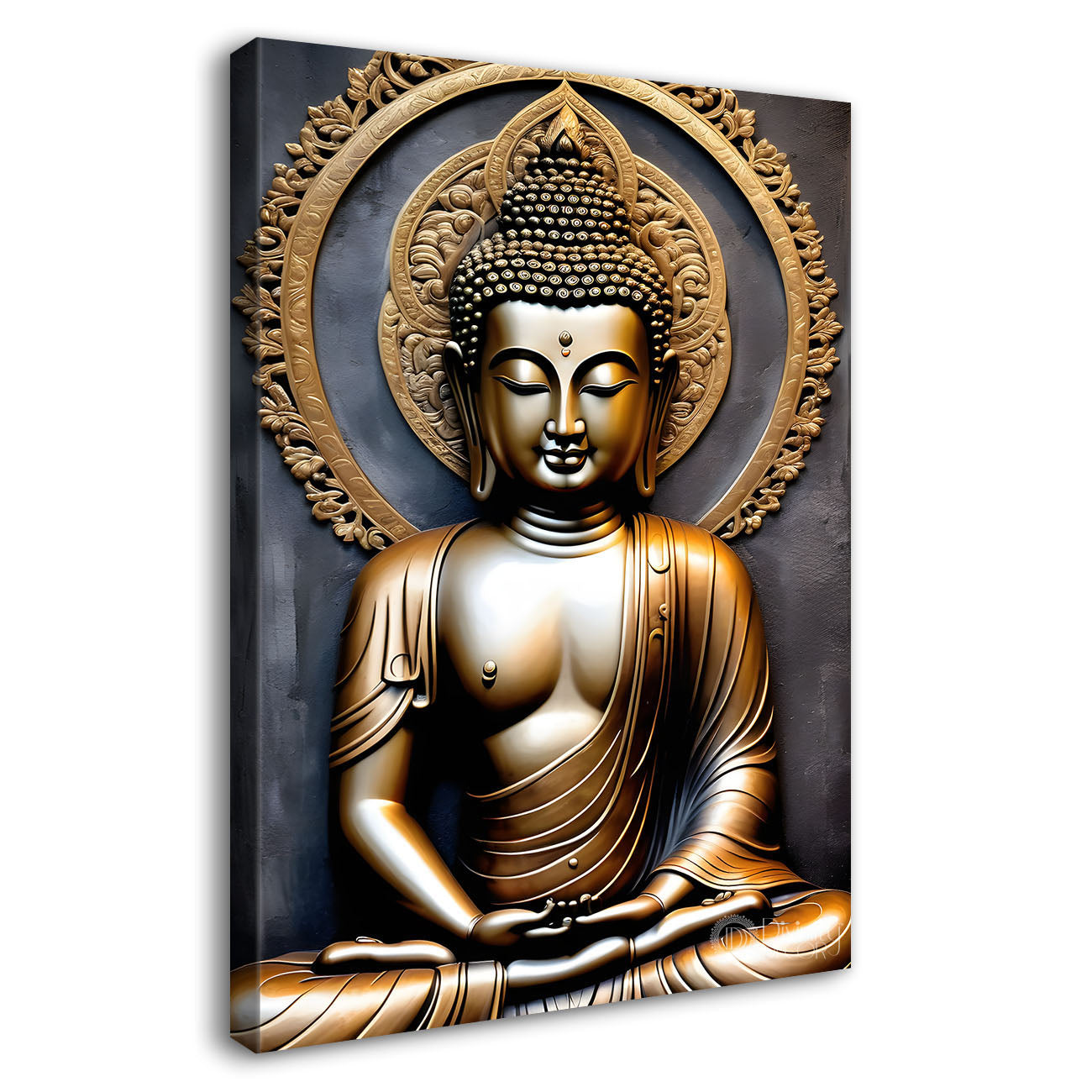 Golden buddha with grey background textured painting - Buddha-V-37