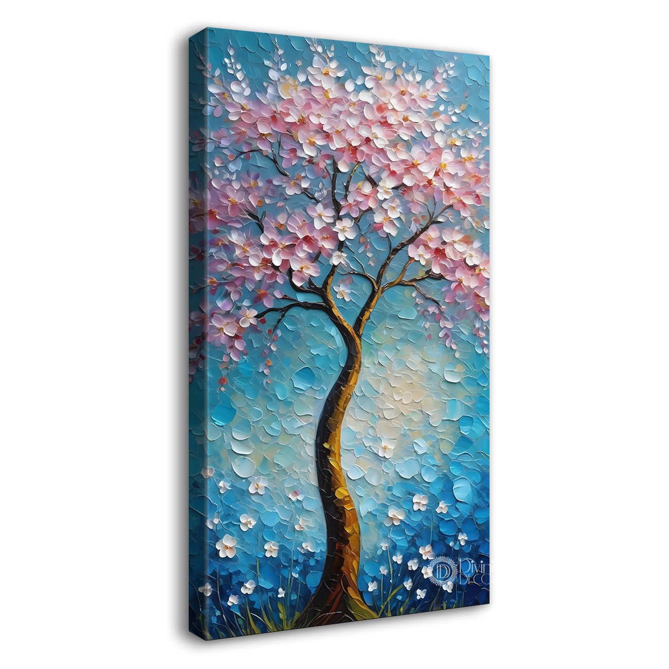 Spring tree with beautiful sky blue background textured modern art Canvas painting - Tree-V-37