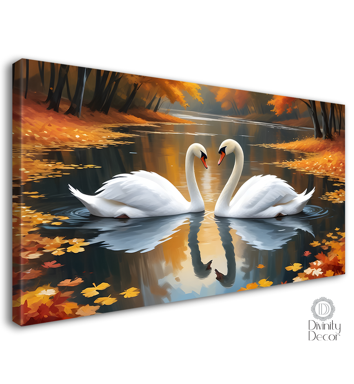 Two Swans floating with orange background textured art - Design - Animal -37