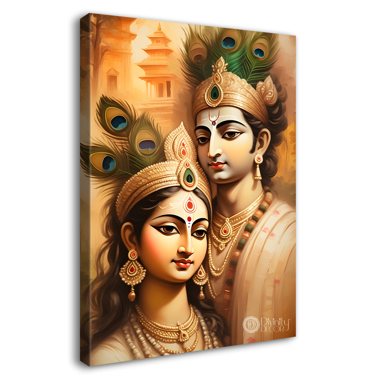 Krishna with radha in light brown background textured art Canvas Painting - Design - Krishna-V-37