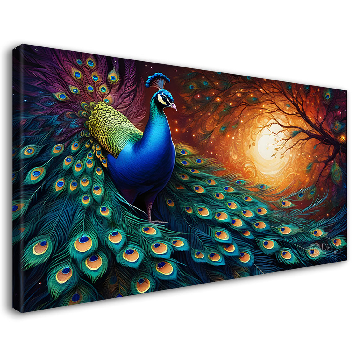 Peacock with sun in background oil painting Canvas Painting - Design - Peacock-38