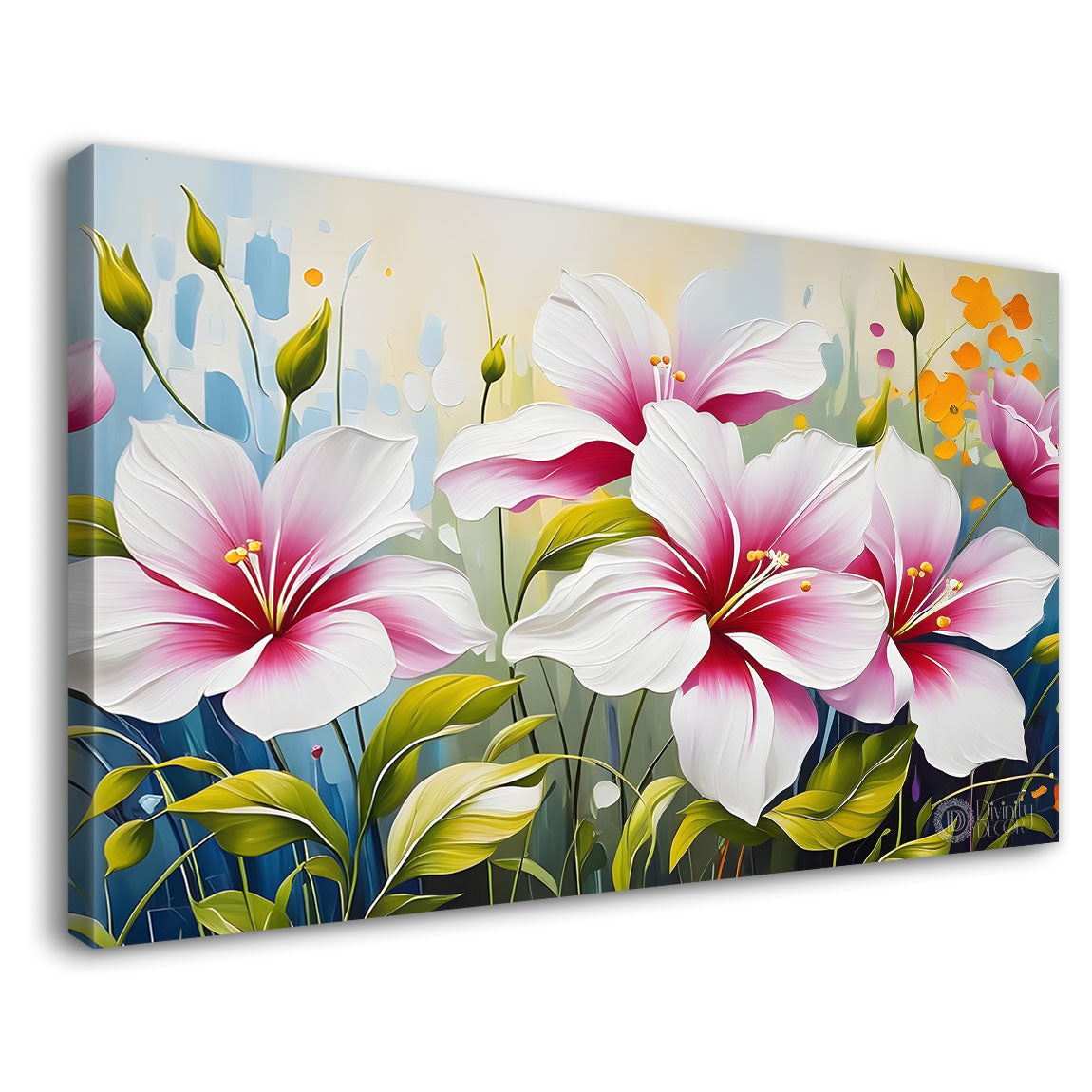 Pink flowers in light background canvas painting- Flower-381