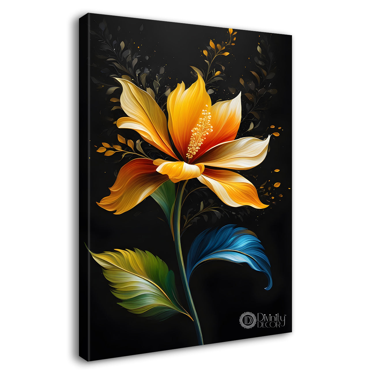 Yellow flower in dark textured painting- Flower-V-381