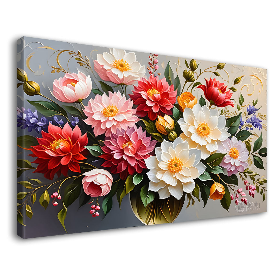 Colorful flowers in light background canvas painting- Flower-382