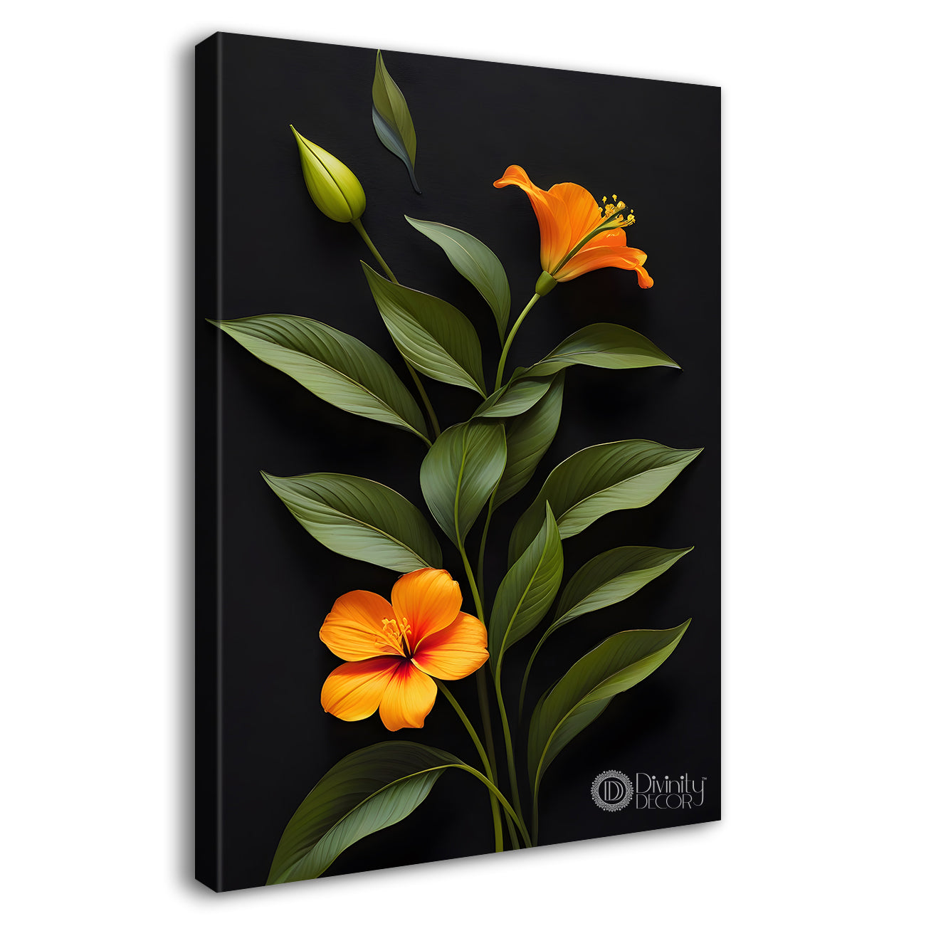 Orange flowers in dark textured painting- Flower-V-382