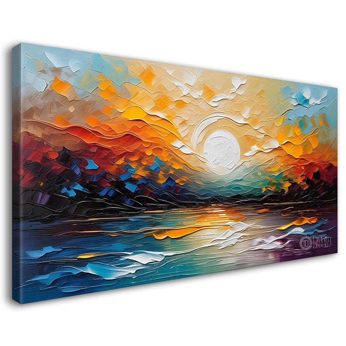 Sunset view in textured painting Canvas Painting - Nature Art -382