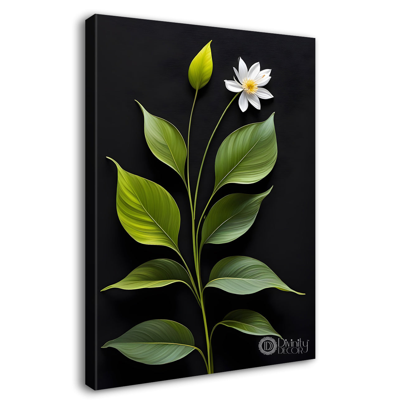 White flower in dark textured background painting- Flower-V-383