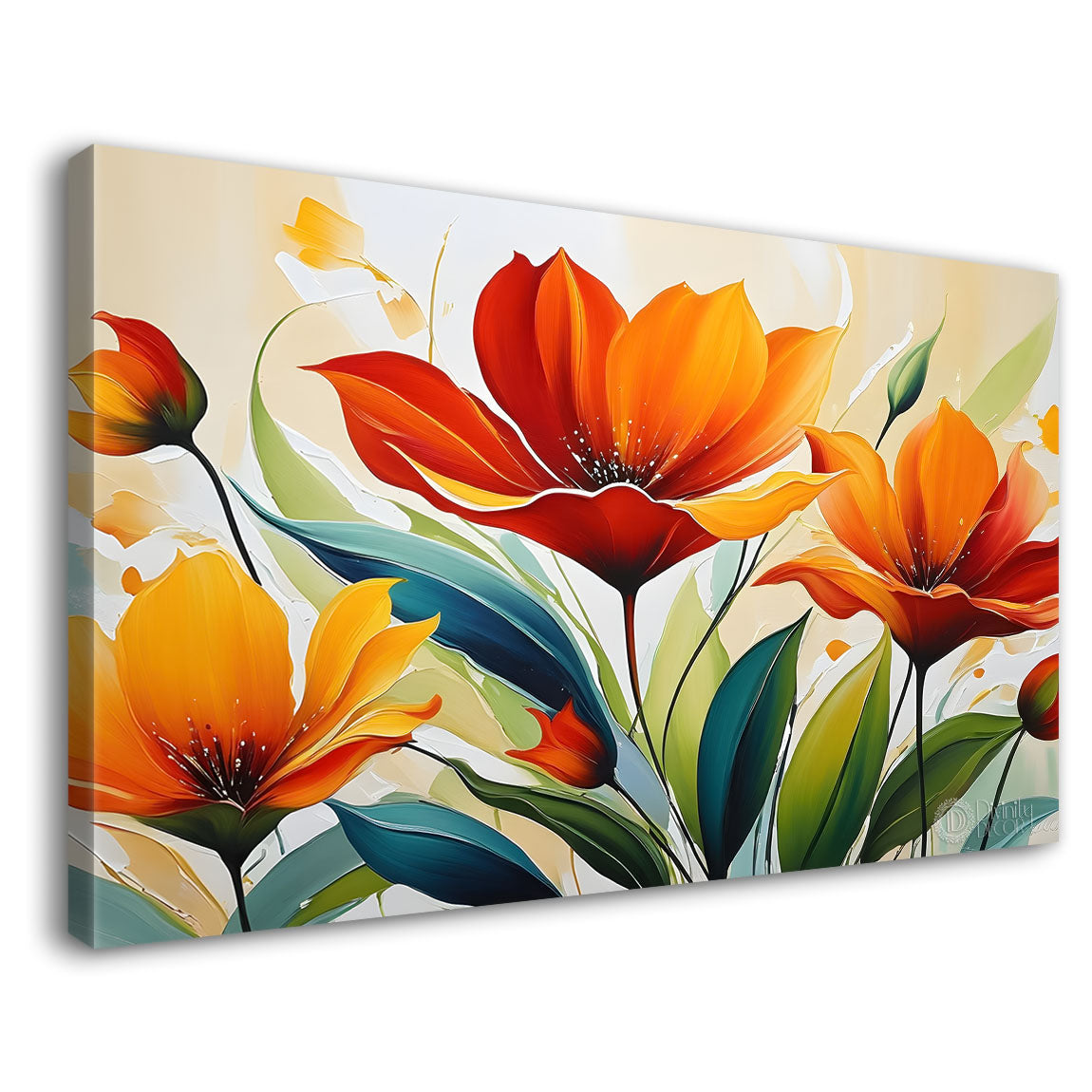 Orange flowers in light background canvas painting- Flower-383