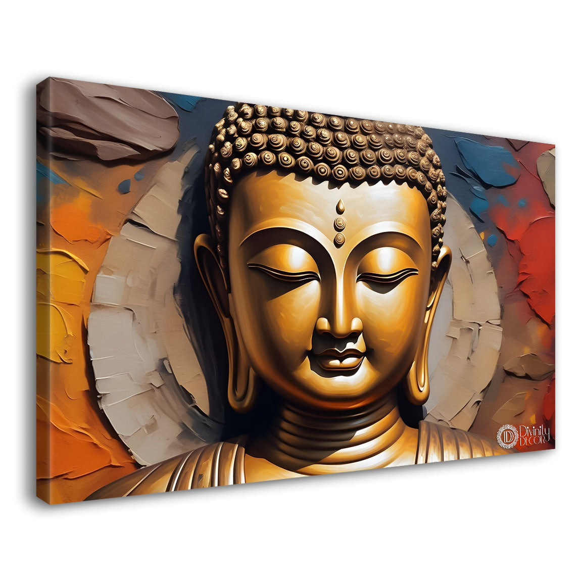 Golden buddha with  orange textured background painting Canvas Wall Painting - Buddha-384