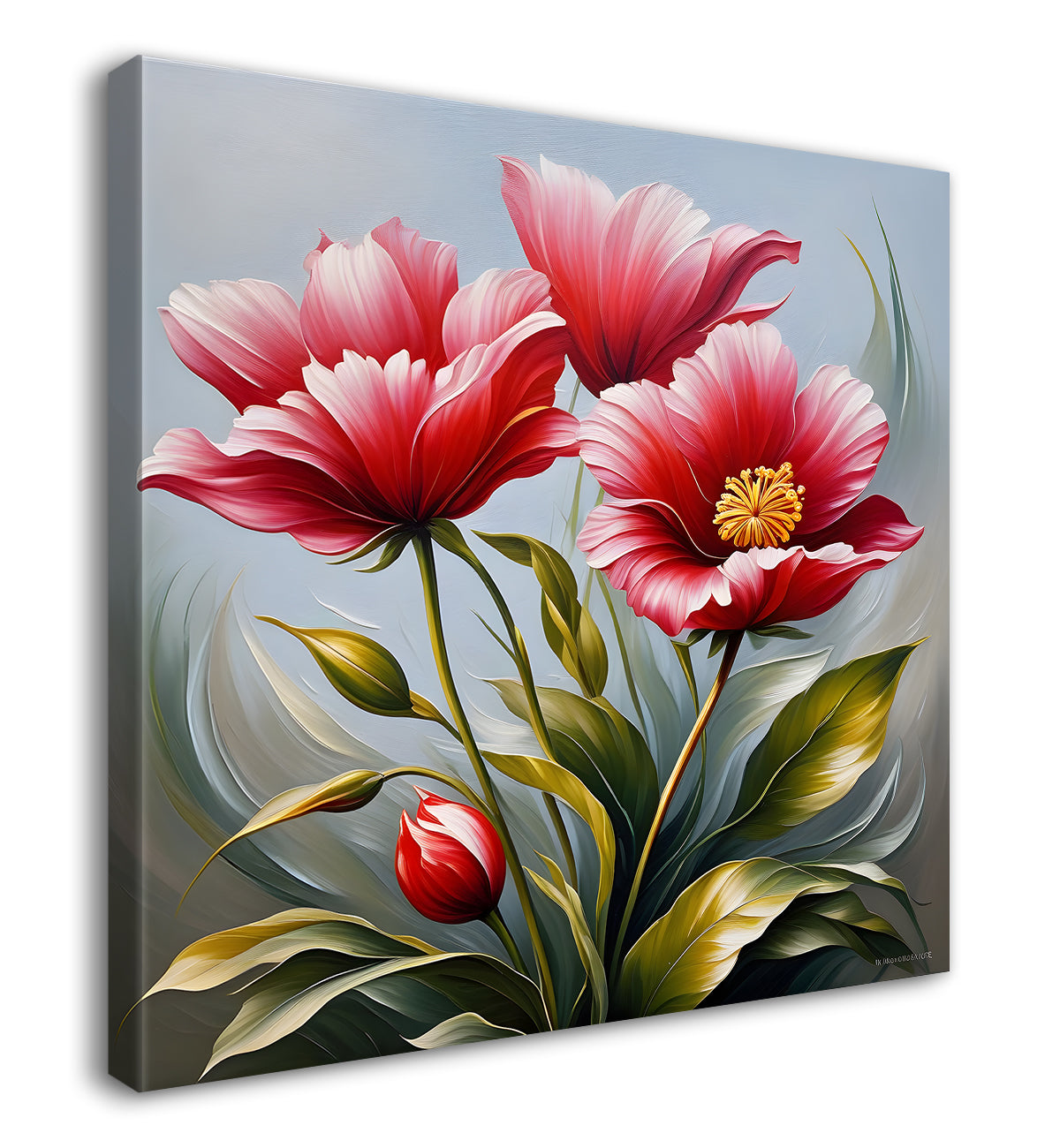 Pink flowers in textured painting  Flower-S-384