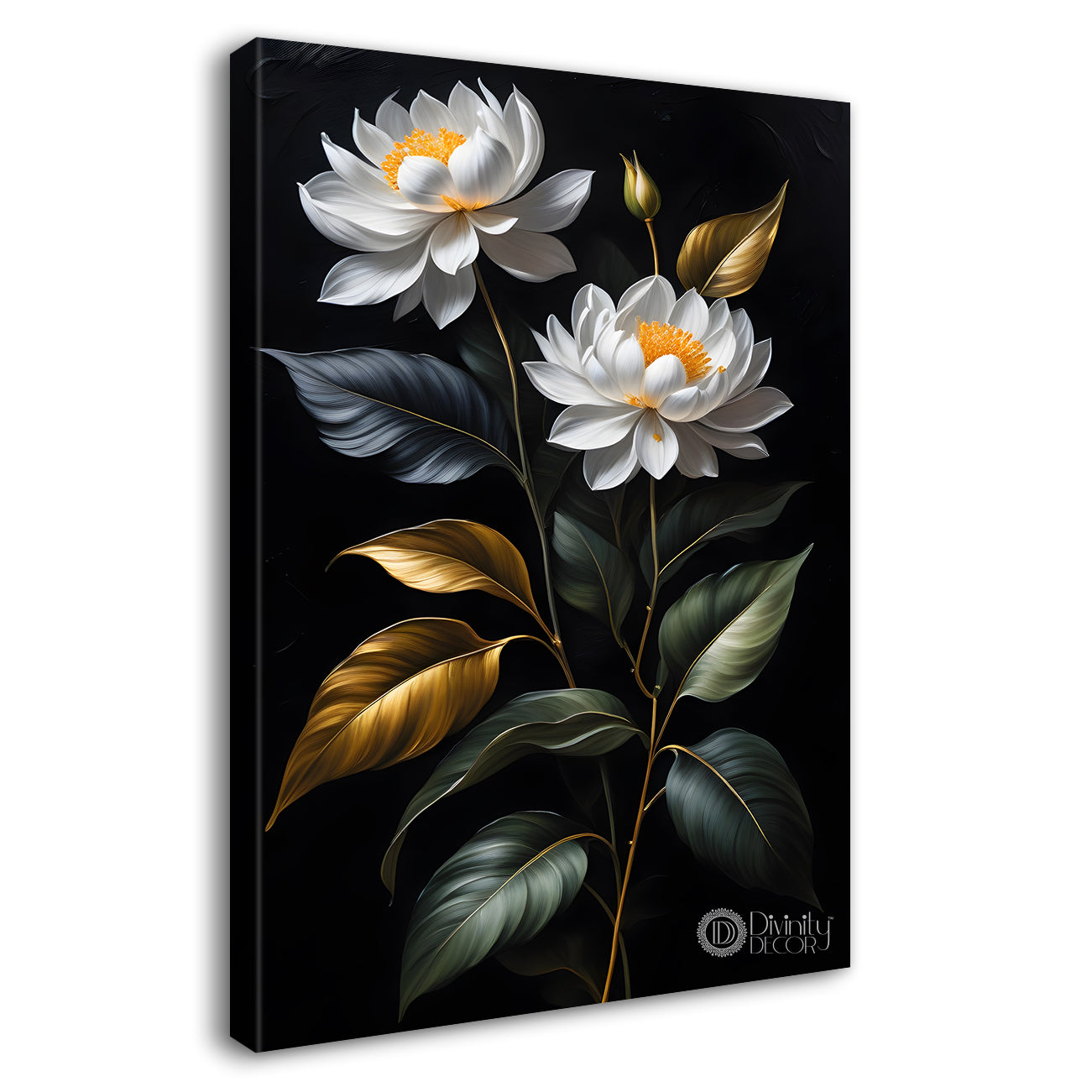White flowers in dark textured painting- Flower-V-384