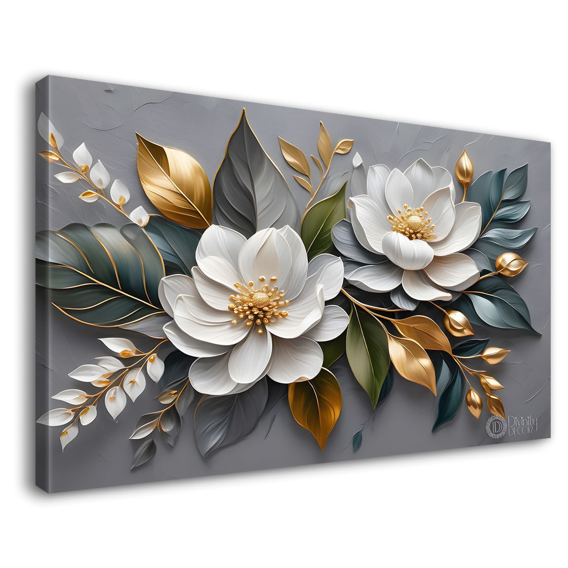 White flowers in grey background canvas painting- Flower-384