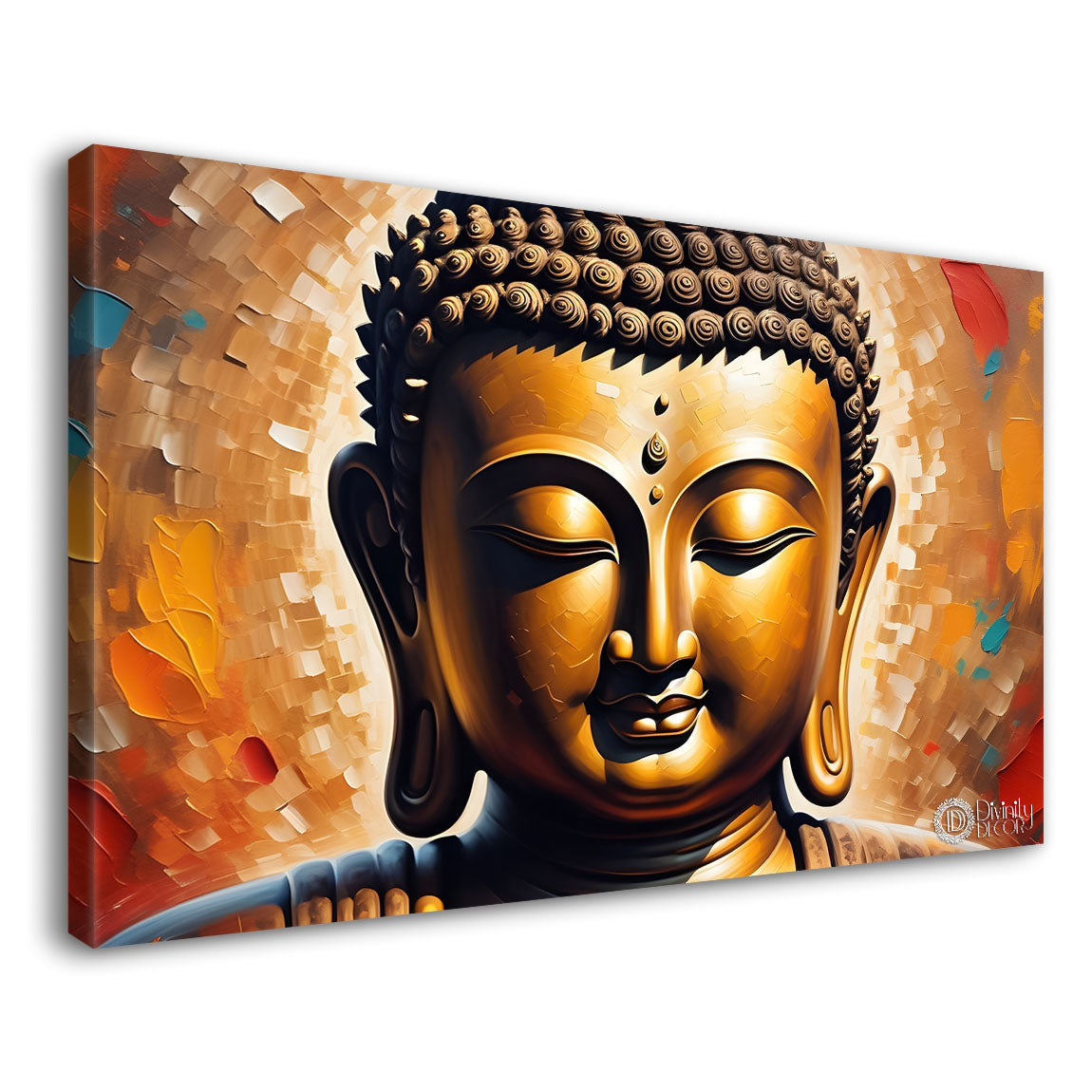Golden buddha with  orange textured background painting Canvas Wall Painting - Buddha-385