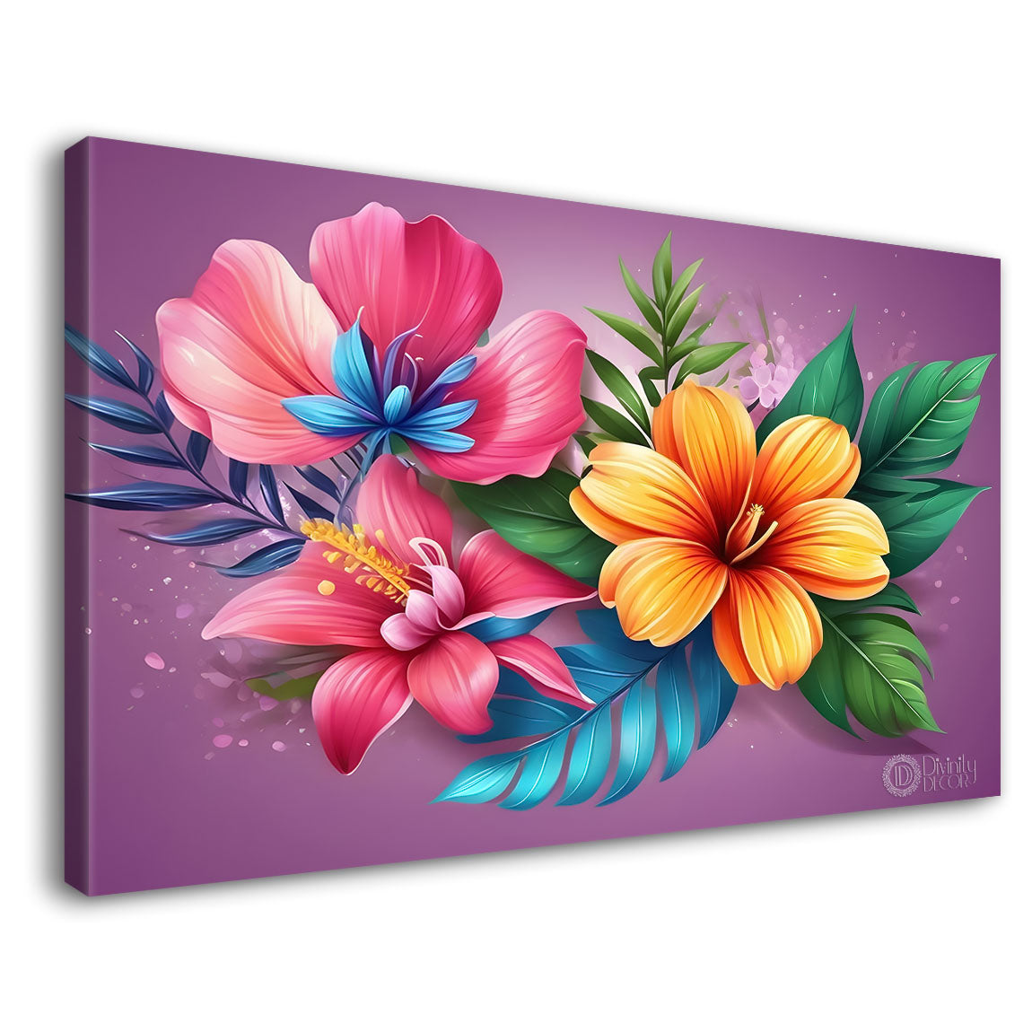 Yellow and pink flower in the pink background canvas painting- Flower-385