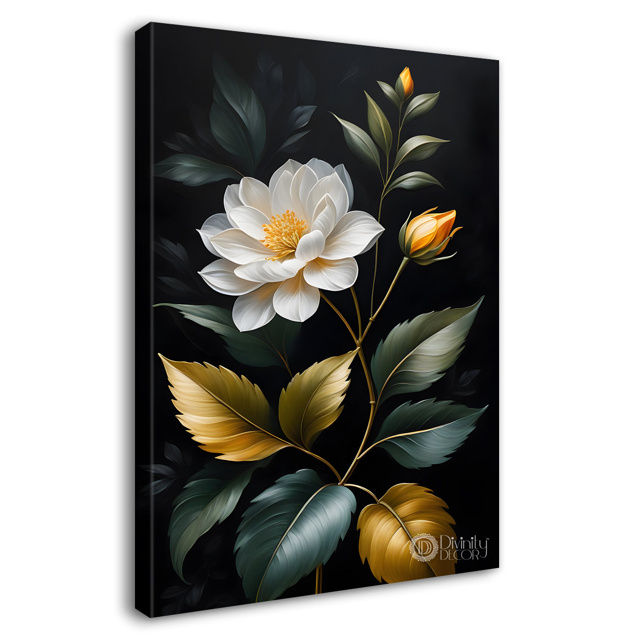 White flowers in dark textured painting- Flower-V-385