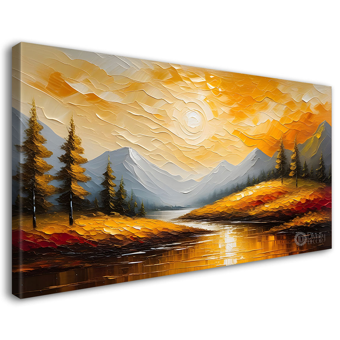 Mountains with tree and river painting Canvas Painting - Nature Art -385