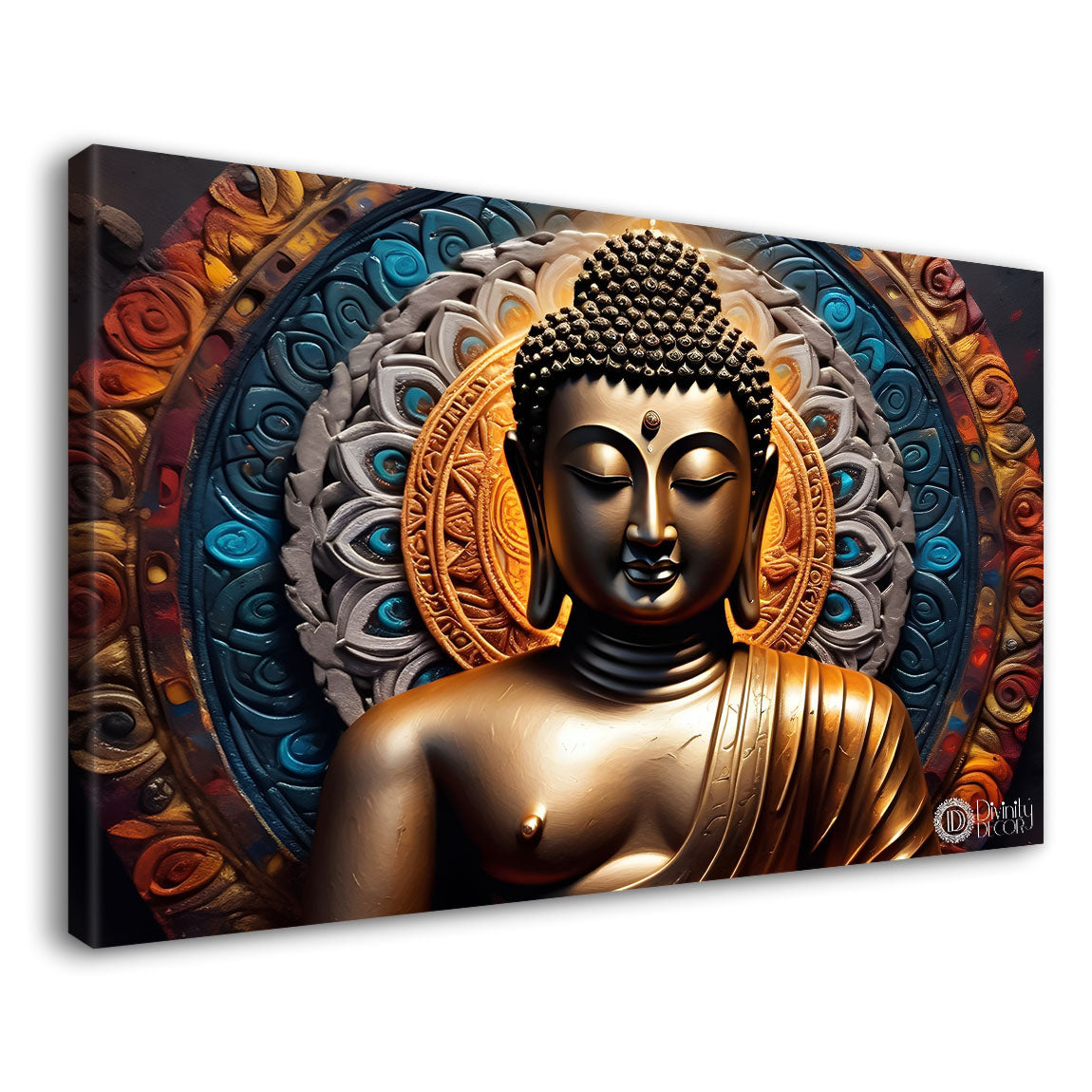 Golden buddha with dark textured background painting Canvas Wall Painting - Buddha-386