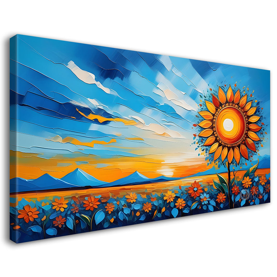 Mountains with flowers and sunset painting Canvas Painting - Nature Art -386