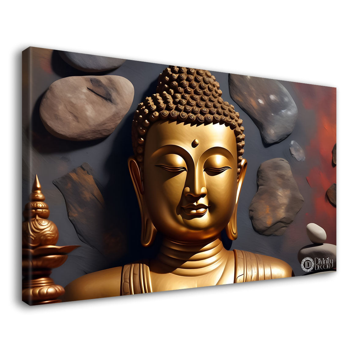 Golden buddha with stones textured background painting Canvas Wall Painting - Buddha-387