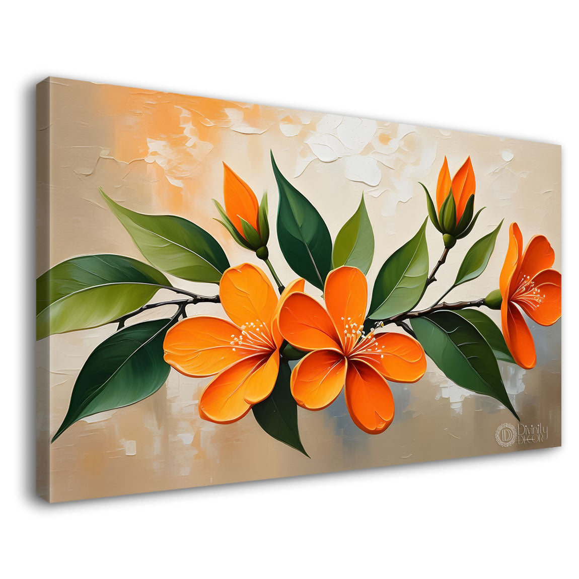 Orange flowers in light background canvas painting- Flower-387