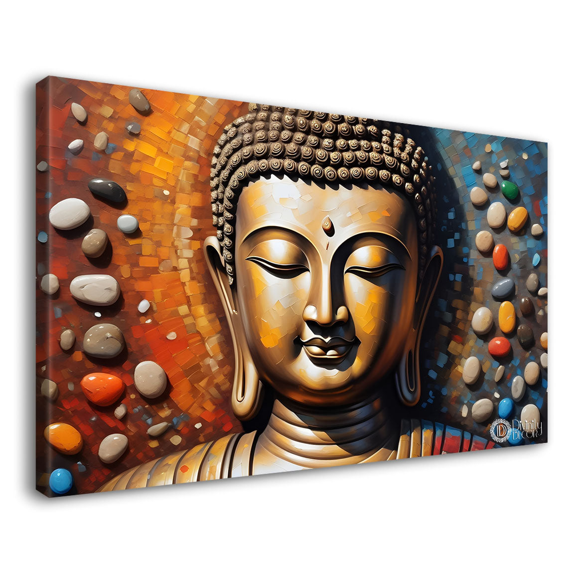 Golden buddha with colorful textured background painting Canvas Wall Painting - Buddha-389