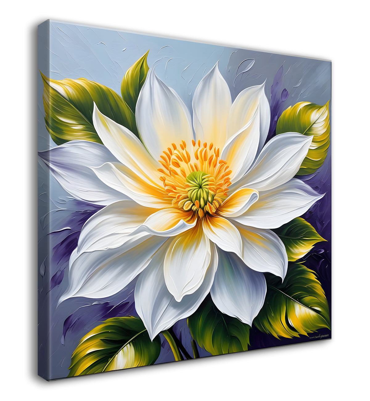 White flower in textured oil painting   Flower-S-389