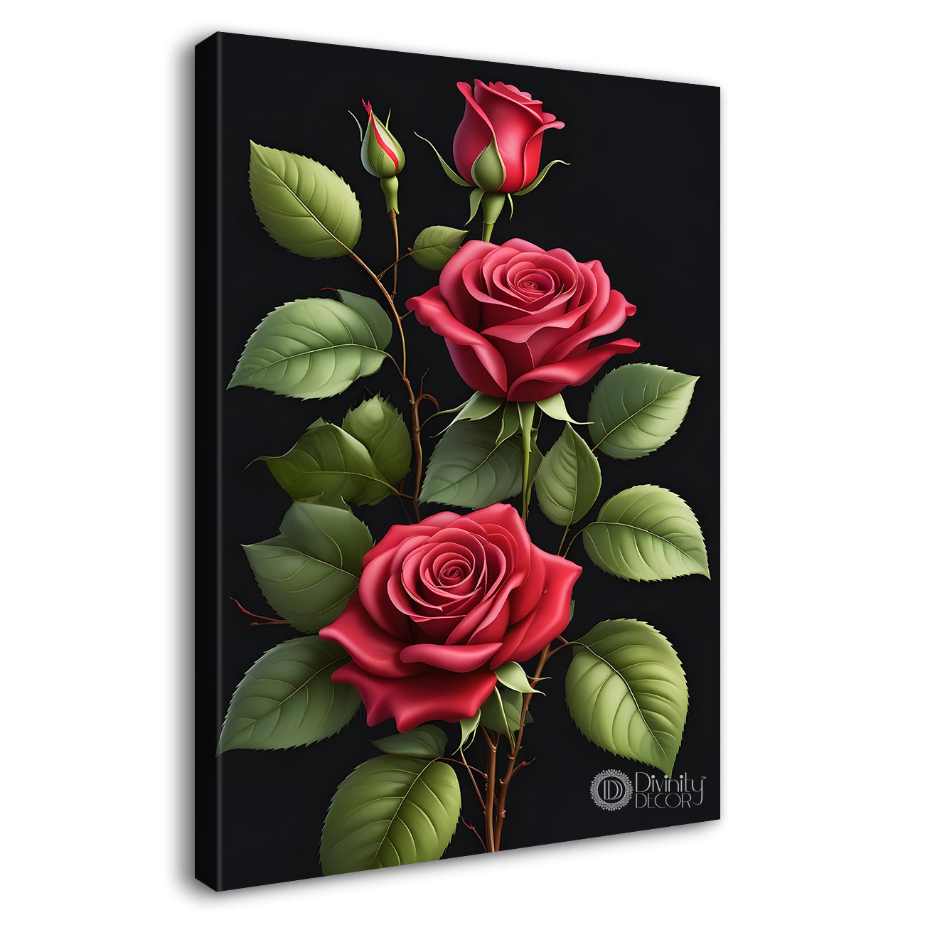 Red roses in dark textured painting- Flower-V-389