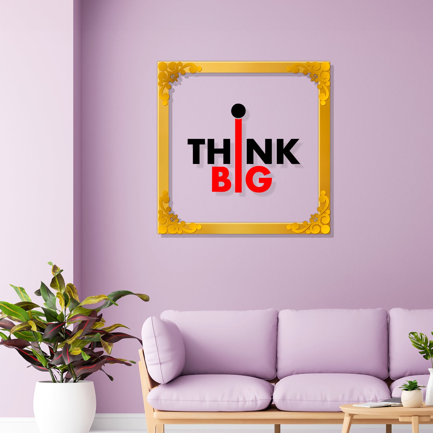 Think big Golden Plaque for Gifting, Wall Decor Clear UV print with Golden Border-38