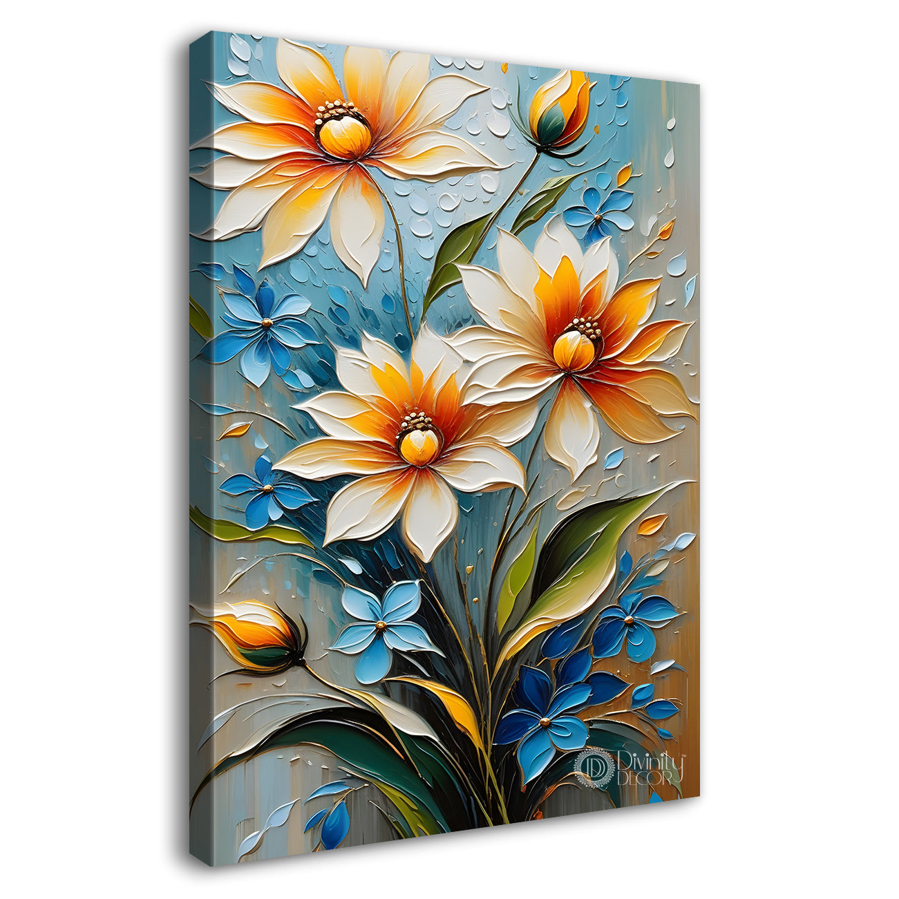 White flowers in grey textured background painting - Flower-V-38