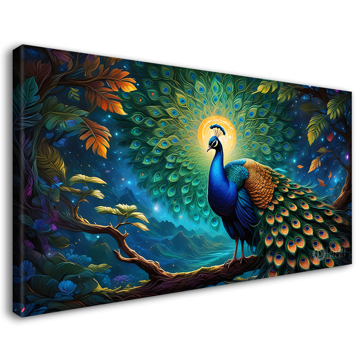 Peacock in bright green colors oil painting Canvas Painting - Design - Peacock-39
