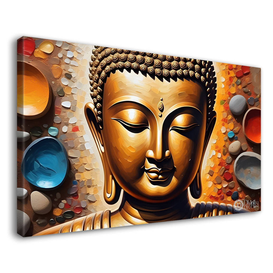 Golden buddha with colorful textured background painting Canvas Wall Painting - Buddha-390