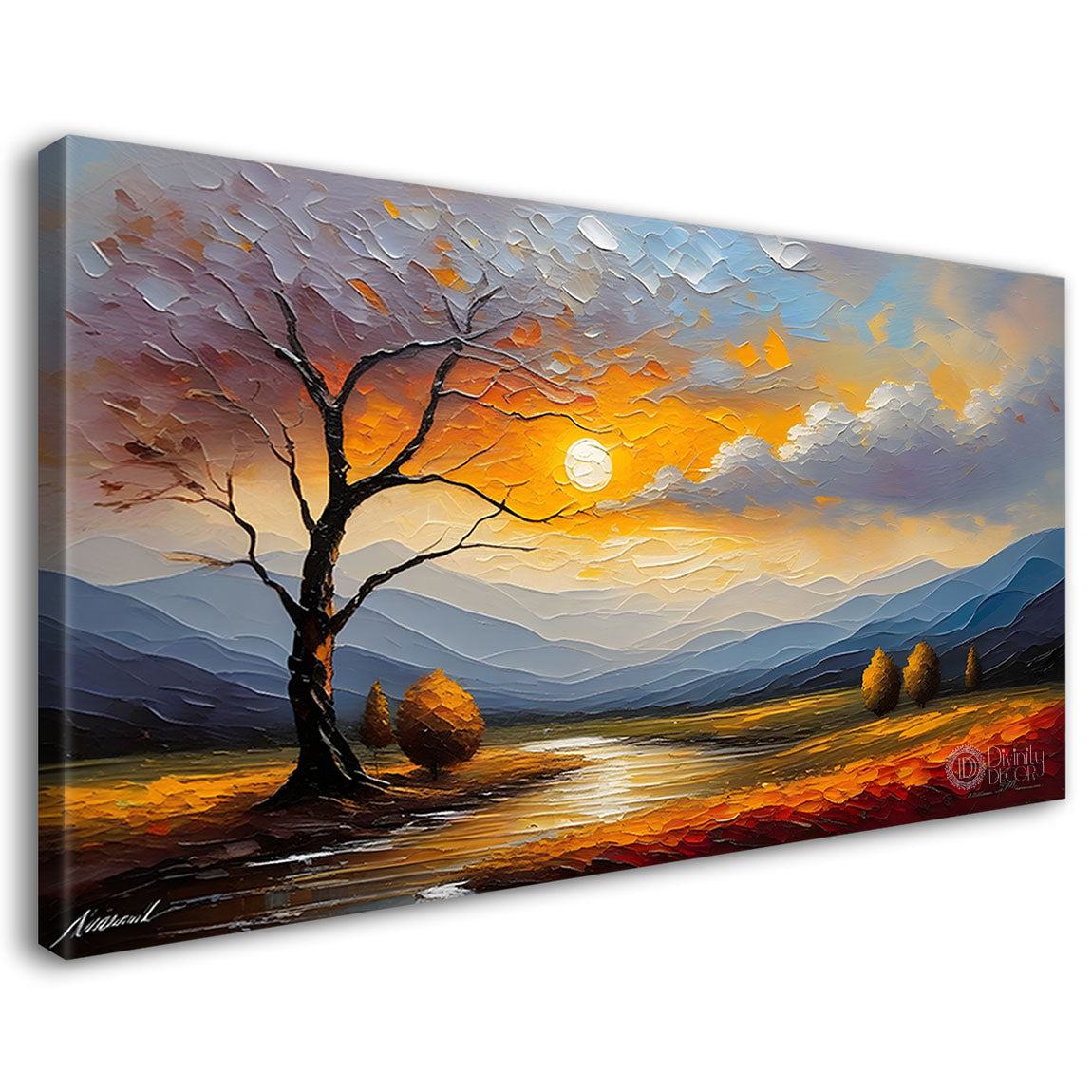 Tree with sunset painting Canvas Painting - Nature Art -390