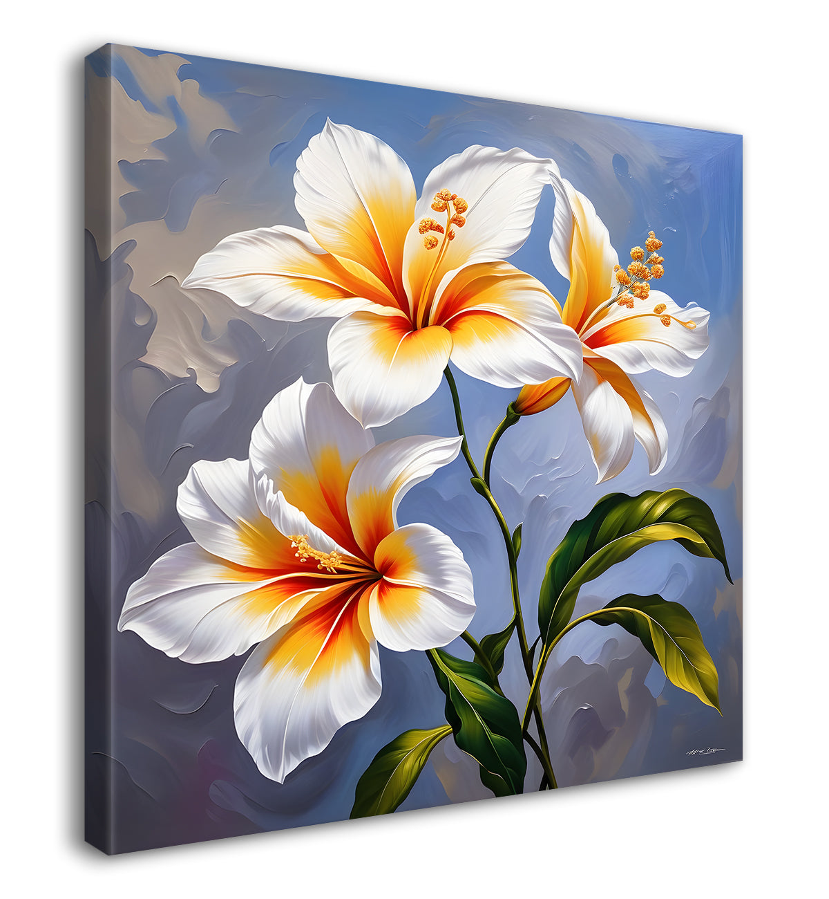 White flower in textured oil painting   Flower-S-390