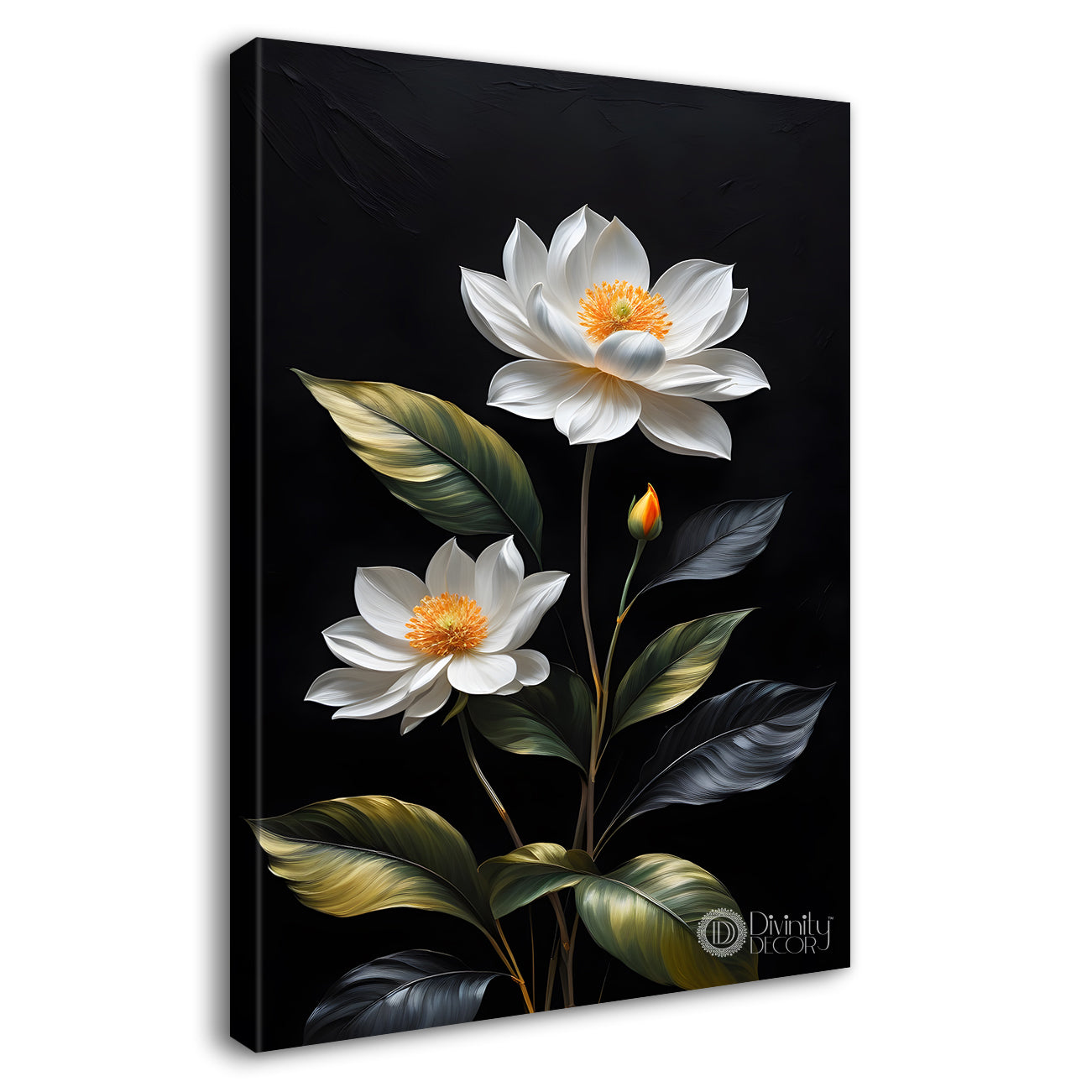 White flowers in dark textured painting- Flower-V-390