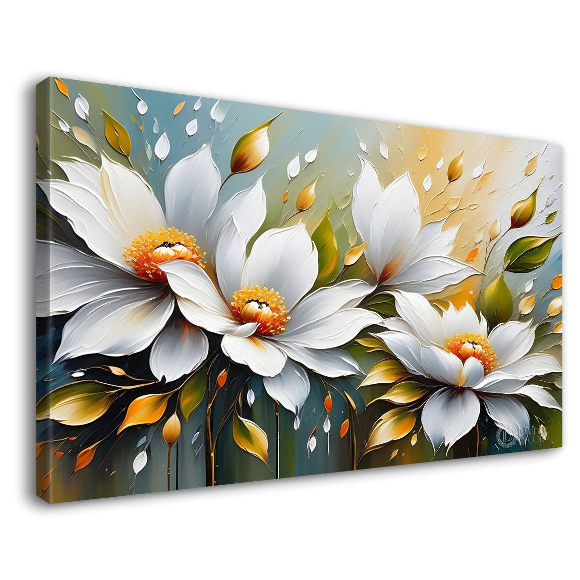 White flowers in grey background canvas painting- Flower-390