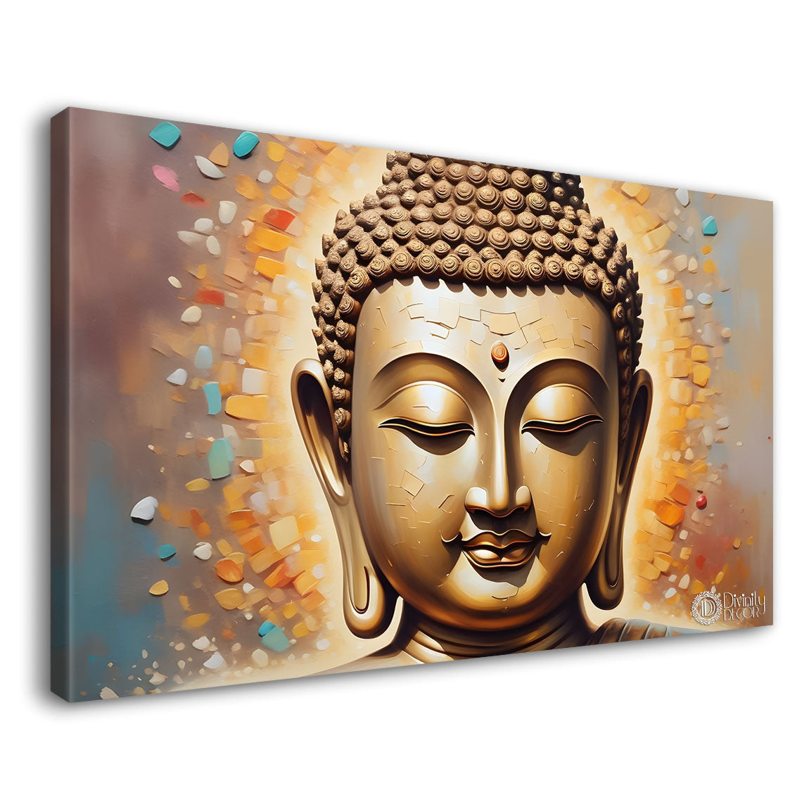 Golden buddha with colorful textured background painting Canvas Wall Painting - Buddha-391