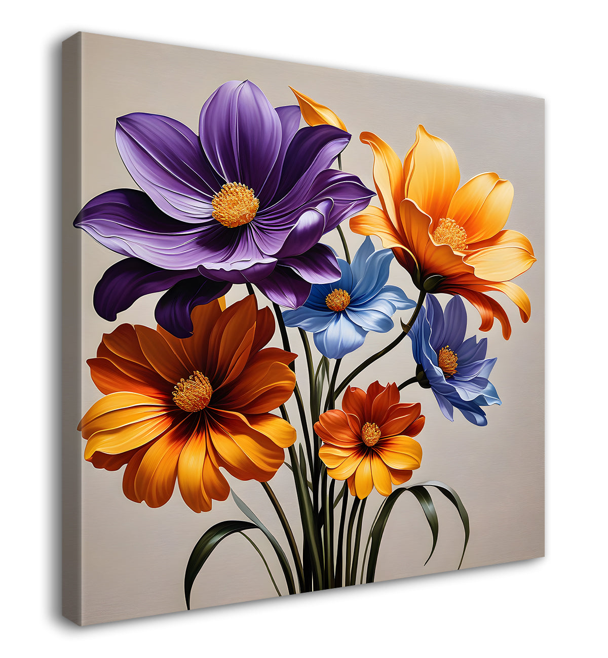 Orange and purple flower in textured oil painting   Flower-S-391