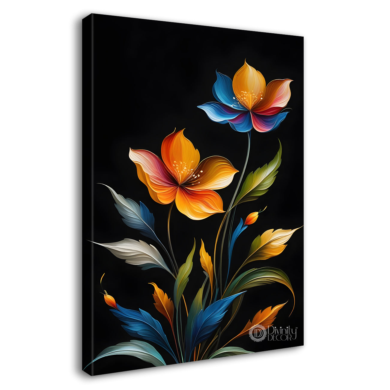 Orange flowers in dark textured painting- Flower-V-391
