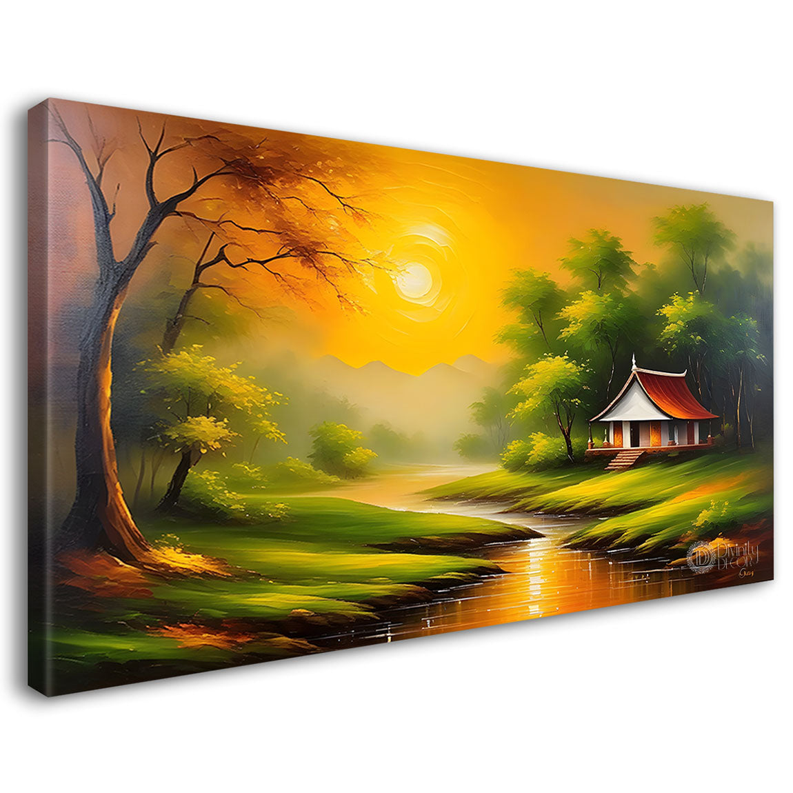 Trees with house textured painting Canvas Painting - Nature Art -391